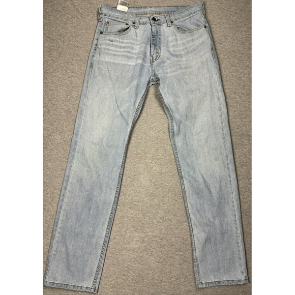 Levis 505 Jeans Mens Light Wash Blue W32 X L33 Denim Bootcut Light Whiskering - Picture 1 of 13